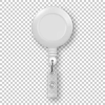 Vector realistic 3d white round reel holder clip for graphic Id Card badge Illustrazione stock