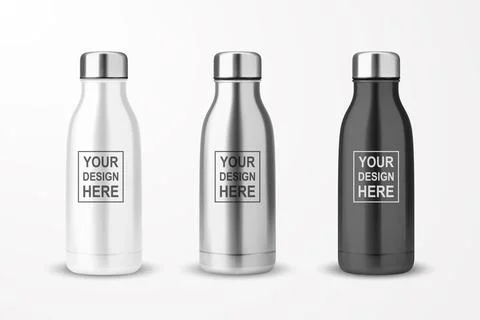 Vector Realistic 3d White, Silver and Black Empty Glossy Metal Reusable Water Stock-Illustration