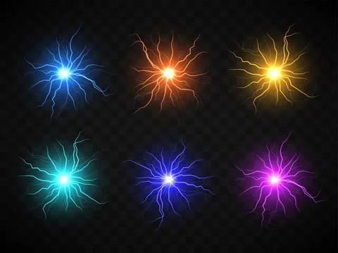 Vector realistic ball lightning. Plasma sphere. Electric discharge. Stock Illustration