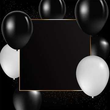 Vector realistic balloons black and white colors. Party invitation template Stock Illustration
