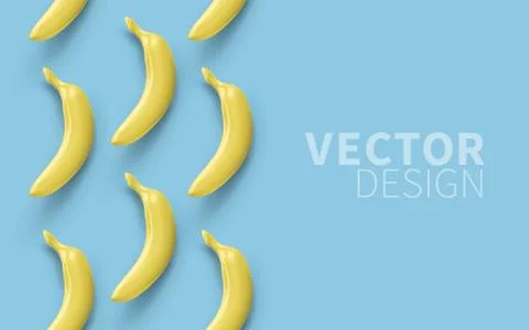 Vector realistic bananas isolated on blue background, top view. 3D illustration Stock Illustration