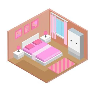 Vector realistic bedroom cozy interior. Stock Illustration