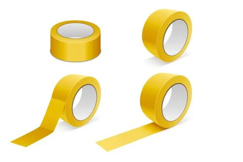 Vector Realistic Beige 3d Yellow Tape Roll Icon Set, Mock-up Closeup Isolated on Stock Illustration