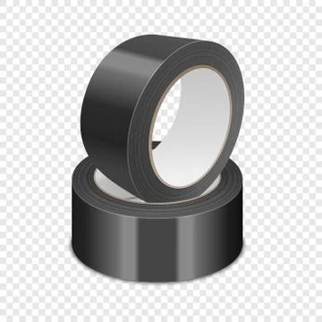Vector Realistic Black 3d Glossy Tape Roll Template for Logo, Print, Mock-up Set Stock Illustration