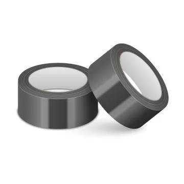 Vector Realistic Black 3d Glossy Tape Roll Template for Logo, Print, Mock-up Set Stock Illustration