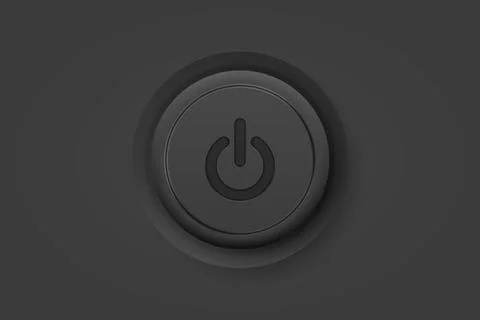Vector Realistic Black Power Plastic Knob Closeup. Circle Button Icon, Design Ilustración de archivo
