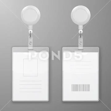 Vector Realistic Blank Office Graphic Id Cards with Round Clasp Reel Holder Clip Stock Illustration
