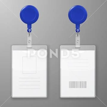 Vector Realistic Blank Office Graphic Id Cards with Round Clasp Reel Holder Clip Stock Illustration