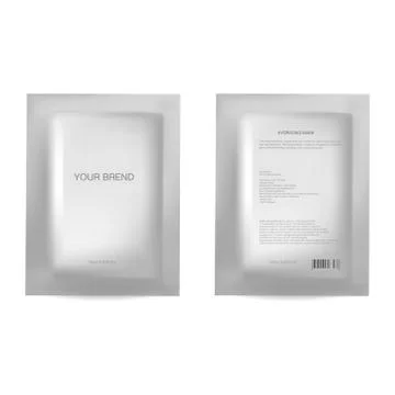 Vector realistic blank package, disposable foil sachet for facial mask or Stock Illustration