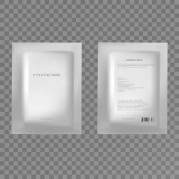 Vector realistic blank package, disposable foil sachet for facial mask or Stock Illustration