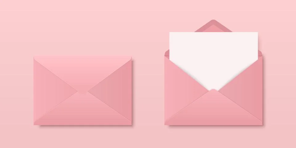 Vector Realistic Blank Pink Closed, Opened Envelopes with Letter Inside. Folded Illustrazione stock