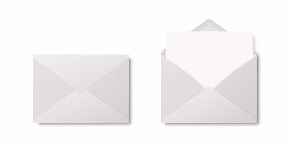 Vector Realistic Blank White Closed, Opened Envelopes with Letter Inside. Folded Illustrazione stock