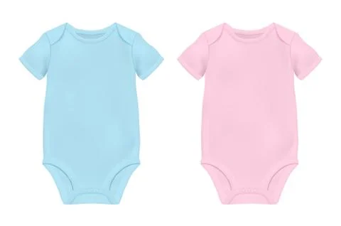 Vector Realistic Blue and Pink Blank Baby Bodysuit Template, Mock-up Closeup Stock Illustration