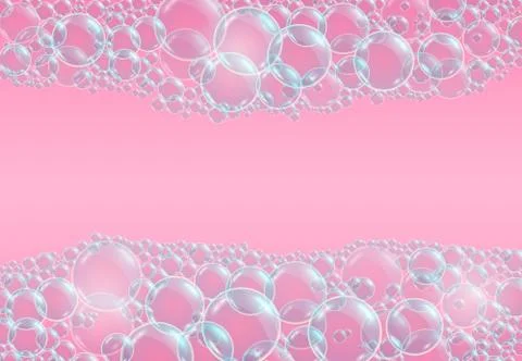 Vector realistic blue background with transparent soap water bubbles Stockillustratie
