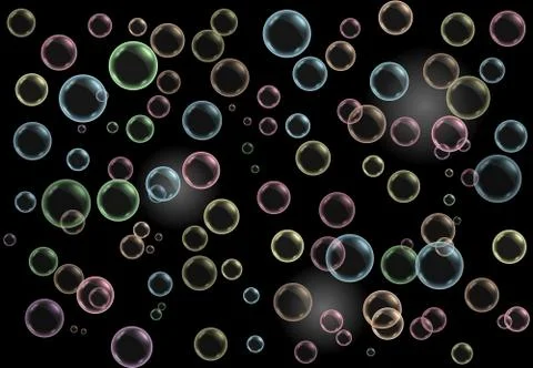 Vector realistic blue background with transparent soap water bubbles 스톡 일러스트