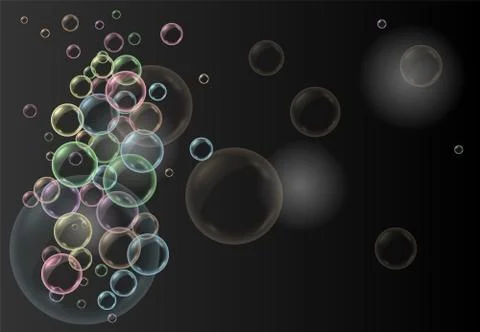 Vector realistic blue background with transparent soap water bubbles イラスト素材
