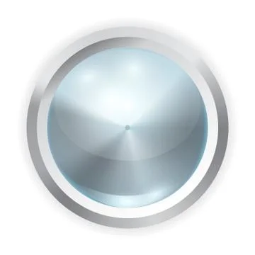 Vector realistic blue glass button with metal frame and reflection of light Stock Illustration