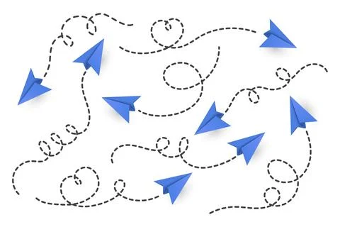 Vector Realistic Blue Paper Planes Collection. Paper Plane Icon Set. Heart Stock-Illustration