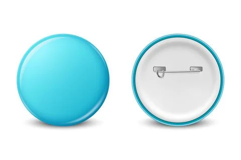 Vector Realistic Blue Round Blank Empty Button Badge Set Closeup Isolated on Stock Illustration