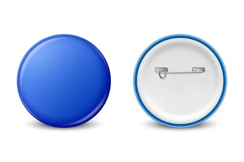 Vector Realistic Blue Round Blank Empty Button Badge Set Closeup Isolated on 스톡 일러스트