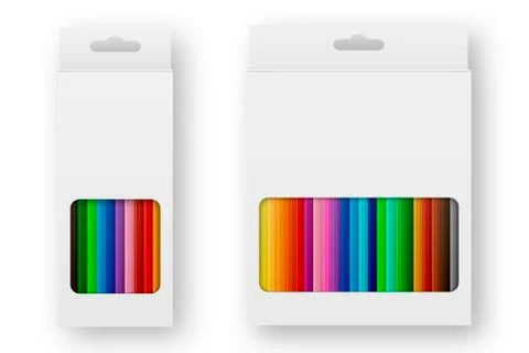 Vector realistic box of colored pencils icon set closeup isolated on white Illustrazione stock