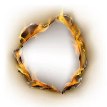 Vector realistic burnt paper, flames in circle Stock Illustration