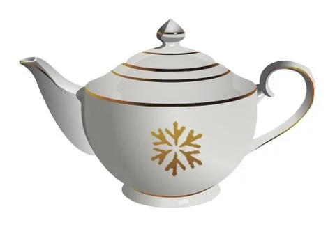 Vector realistic ceramic tea pot with snowflake ornament Illustrazione stock