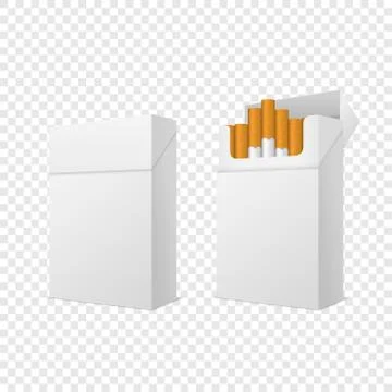 Vector Realistic Closed and Opened Clear Blank Empty and with Cigarettes Pack Stock Illustration