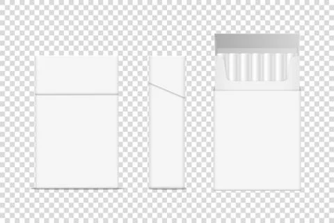 Vector Realistic Closed and Opened Clear Blank Cigarette Pack Box Set Closeup Stock Illustration