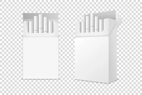 Vector Realistic Closed and Opened Clear Blank Pack with Cigarettes Box Set Stock Illustration