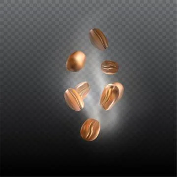 Vector realistic coffee beans on transparent background. Fresh roasting coffe Illustrazione stock