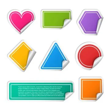 Vector realistic colorful sticker set different geometric shapes Stock Illustration