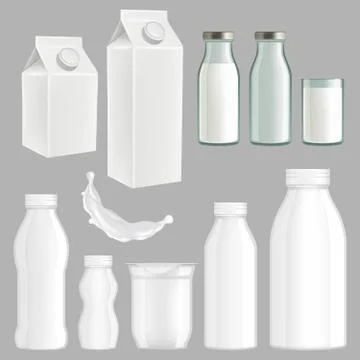 Vector realistic creative milk packaging design set Stock Illustration