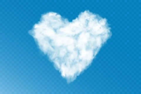 Vector realistic cumulus cloud heart on transparent background. Heartshaped fog Stock Illustration