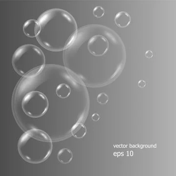 Vector realistic dark background with transparent soap water bubbles 스톡 일러스트