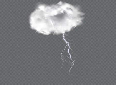 Vector realistic dark stormy sky with clouds, heavy rain and lightning strike Stock Illustration