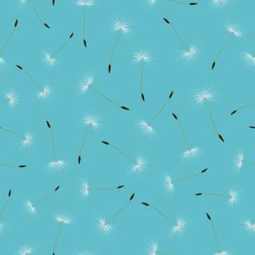 Vector Realistic Decorative Seamless Pattern with Dandelion Seed Scattered Stock Illustration
