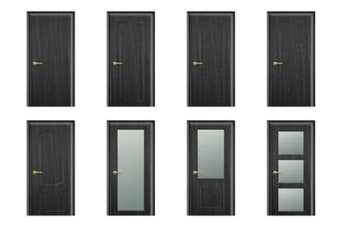Vector Realistic Different Closed Black Wooden Door Icon Set Closeup Isolated on Stock Illustration