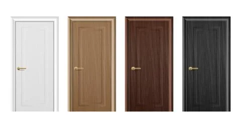Vector realistic different closed brown wooden door icon set closeup isolated on Stockillustratie