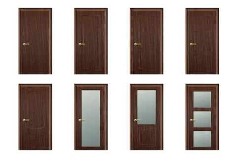 Vector Realistic Different Closed Brown Wooden Door Icon Set Closeup Isolated on 스톡 일러스트