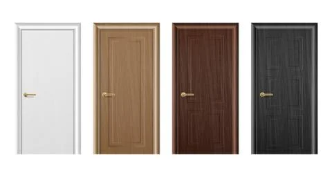 Vector realistic different closed white, brown and black wooden door icon set Stock Illustration