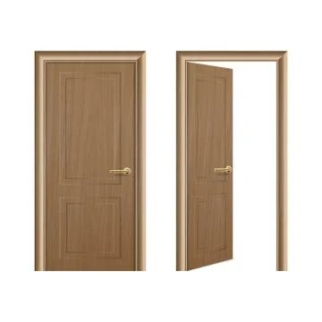 Vector realistic different opened and closed brown wooden door icon set closeup 스톡 일러스트
