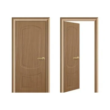 Vector realistic different opened and closed brown wooden door icon set closeup Stockillustratie