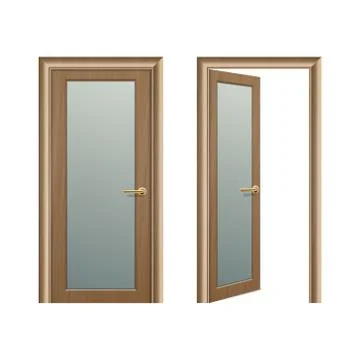 Vector realistic different opened and closed brown wooden door icon set closeup 스톡 일러스트