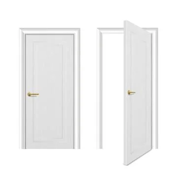Vector realistic different opened and closed white wooden door icon set closeup イラスト素材