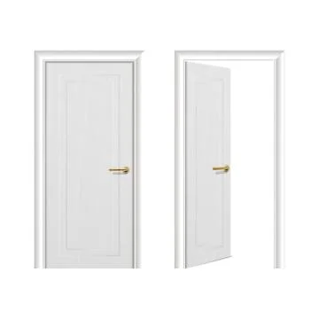 Vector realistic different opened and closed white wooden door icon set closeup Stock Illustration