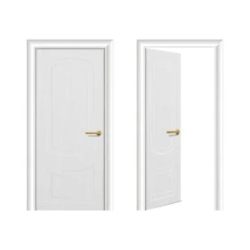 Vector realistic different opened and closed white wooden door icon set closeup イラスト素材
