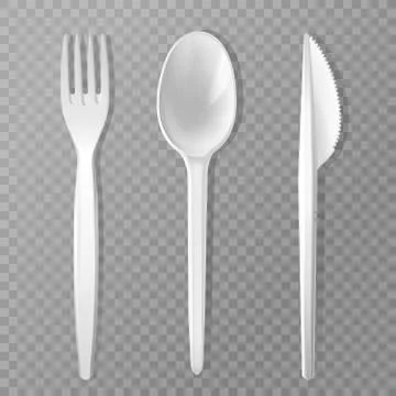 Vector realistic disposable fork knife spoon Stock Illustration