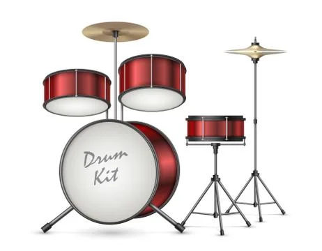 Vector realistic drum kit, percussion instruments Illustrazione stock