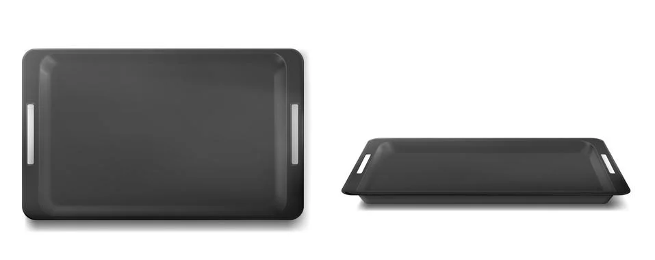 Vector realistic empty black plastic food tray Stock Illustration